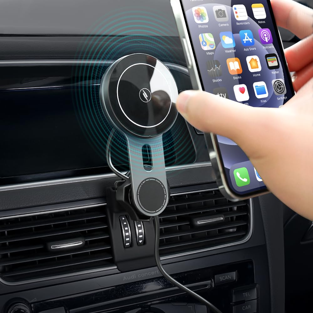 BEHAVE Car Charger Mount for Audi Q5 2014-201715W Wireless Charging for Q5 Phone Holder360° Rotation Magnetic Phone Holder Fit for MagSafe CaseiPhoneAndroid Series Smartphones