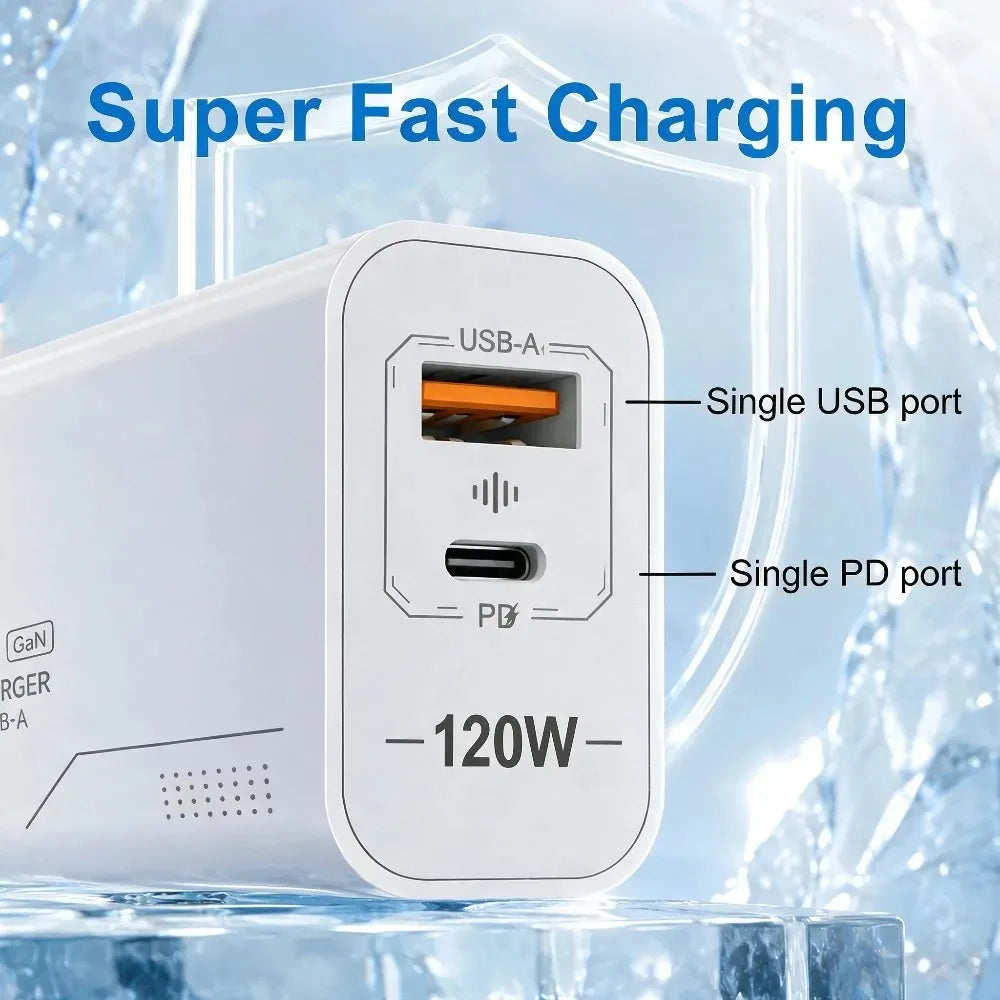 120W Dual USB-C GaN Wall Charger – High-Speed Fast Charging