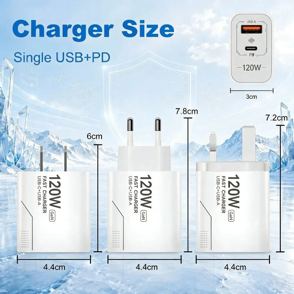 120W Dual USB-C GaN Wall Charger – High-Speed Fast Charging